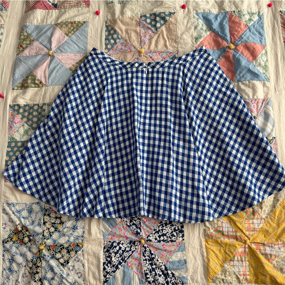 J Crew Blue & White Gingham Linen Skater Skirt - Picture 6 of 11